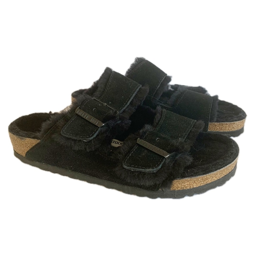 Birkenstock Arizona Shearling Black Suede Slide On Sandal Women 8 / 39